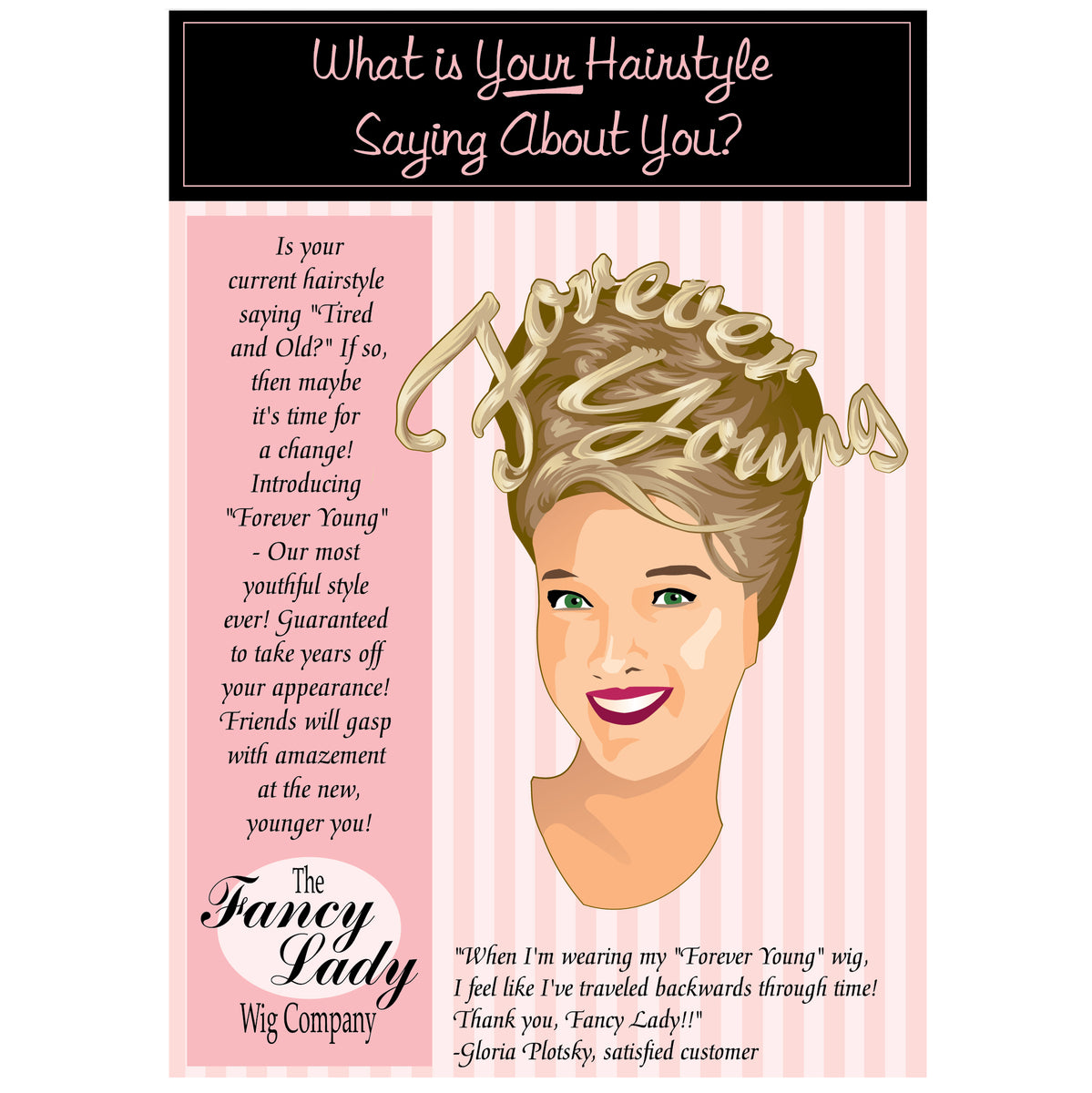 Hair Salon Quotes Funny Toupee Quotes Forever Young Birthday Retro Card  Funny Fancy Lady Wig – Greetings, image size:1199x1200